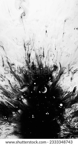Ink stains. Water splatter. Dark liquid drops blotch spreading on light texture abstract background illustration with free space. Royalty-Free Stock Photo #2333348743