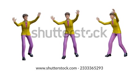 3D ILLUSTRATION RENDERING. OBJECT ELEMENT FOR GRAPHICS PORTRAIT SMILLING MAN CUTE CARTOON CHARACTER YOUNG MALE MODEL STANDING ON ISOLATED WHITE BACKGROUND. MINIMAL HUMAN ACTION.