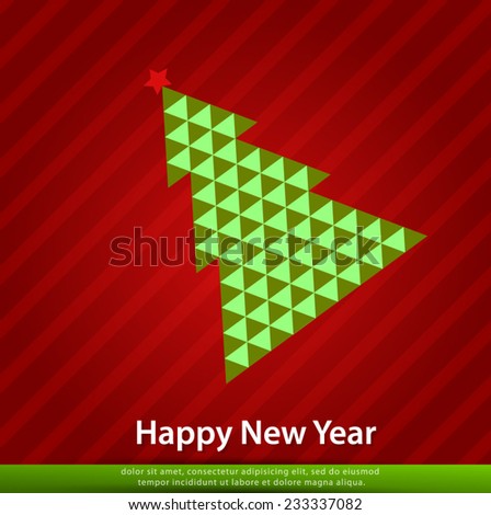 Red Christmas card green tree of triangles.