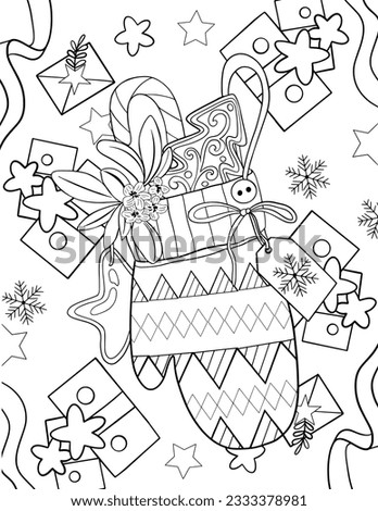 Christmas Coloring Page for Kids, Christmas Line Art Vector, Winter Coloring Book Page.