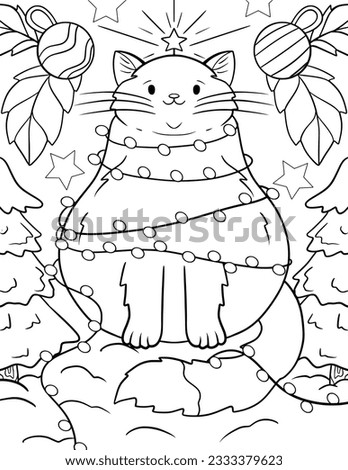 Christmas Coloring Page for Kids, Christmas Line Art Vector, Winter Coloring Book Page.