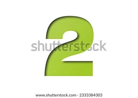 Number 2 green paper font style isolated on white background.