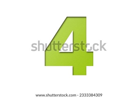 Number 4 green paper font style isolated on white background.