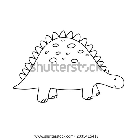 Cute little baby dinosaur. Vector outline doodle illustration isolated on white background for childish coloring book