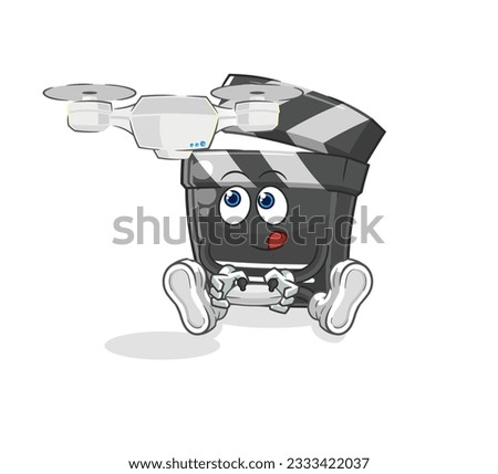 the clapboard with drone character. cartoon mascot vector