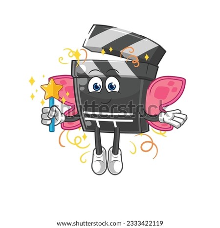 the clapboard fairy with wings and stick. cartoon mascot vector