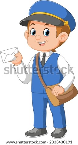Cartoon postman holding mail and bag of illustration Royalty-Free Stock Photo #2333430191