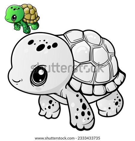 Cartoon turtle. Black and white illustration cartoon character good use for mascot, sticker, coloring book, children book, sign, icon, or any design you want.