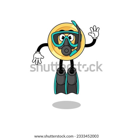 Character cartoon of swedish krona as a diver , character design
