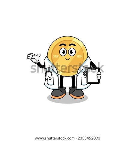 Cartoon mascot of swedish krona doctor , character design