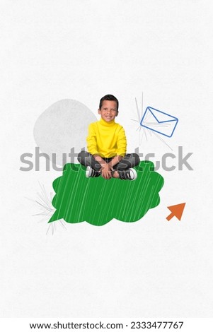 Vertical design template collage illustration of funny young boy bubble cloud email icon social media network isolated on grey background