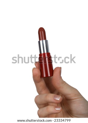 Hand with lipstick on the isolated