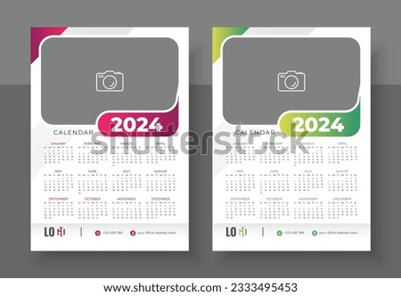 Modern wall calendar design 2024. Print Ready One Page wall calendar template design for 2024. Week starts on Sunday Royalty-Free Stock Photo #2333495453