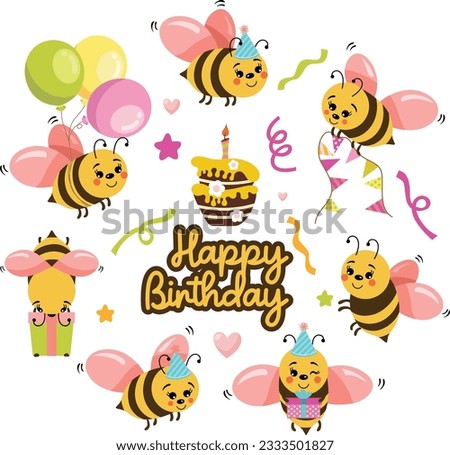 Set of cute bee happy birthday