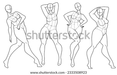 Plus Size Fashion Figure Templates. Exaggerated Croquis for Fashion Design and Illustration. Vector Illustration
