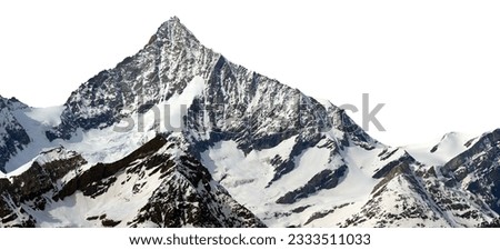landscape photo of a snow-capped mountain isolated on white background. Royalty-Free Stock Photo #2333511033