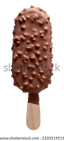Chocolate and Almond ice cream isolated on white background, Thick Cracking Chocolate and Almond ice cream  on white With clipping path. Royalty-Free Stock Photo #2333519511