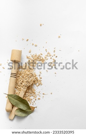 ingredients for baking on a light background, flour, oatmeal, diet breakfast