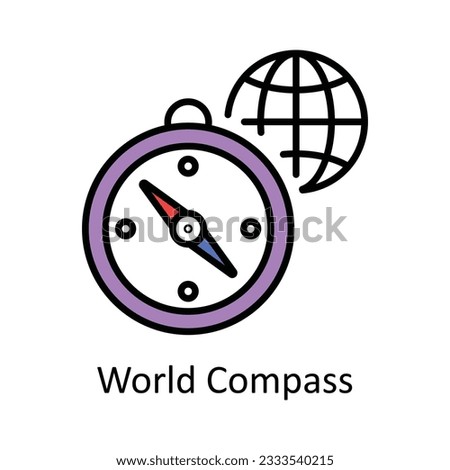 World Compass Filled Outline Icon Design illustration. Map and Navigation Symbol on White background EPS 10 File