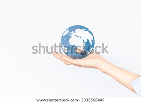 Woman hand palm facing upwards.Global internet connection technology.Business,digital marketing ,finance and banking,digital link technology, heart .AI controls technology futuristic,people and world
