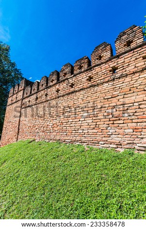  Ancient wall in chiang mai 700 years old, landmark of chiang mai Thailand