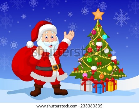Cartoon Santa clause with Christmas tree