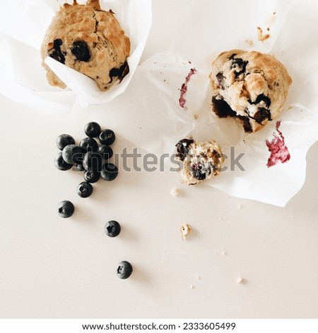 blueberry homemade muffins flat lay