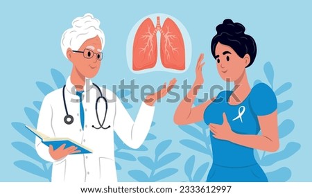 World Lung Cancer Day. Lung cancer symptoms, diagnosis and treatment. A family doctor is talking to a patient about lung cancer. White Ribbon Awareness, Human Lungs August 1st. An important day.