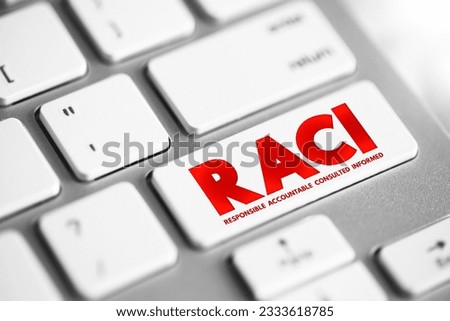 RACI Responsibility Matrix - Responsible, Accountable, Consulted, Informed mind map acronym, business concept button on keyboard Royalty-Free Stock Photo #2333618785