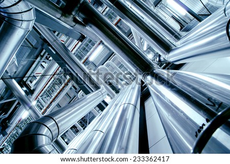 Industrial zone, Steel pipelines, valves and ladders             