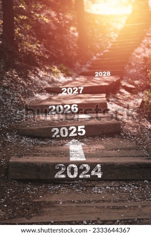 2024 2025 2026 year on stairway to the top of the hill for move forward  and preparation for new business of new year concept.