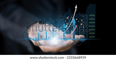 Businessman holding money economic growth, graph money, global economic, trader investor, business financial growth, stock market, Investments funds, price, graph, technology and investment 