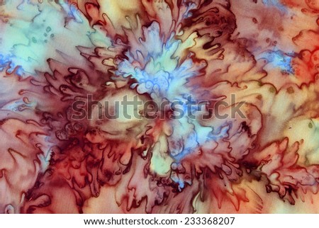colorful abstract background, tie dye technique on silk fabric.