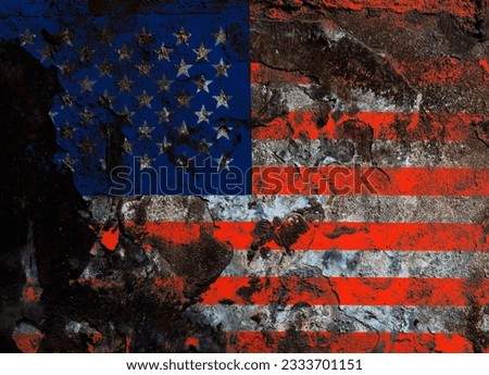 American flag on a rusty wall.