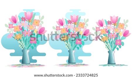 Flower bouquet on white, blue background, vector  summer image