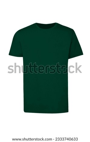 Photo of a male dark green t-shirt in invisible mannequin isolated in white background