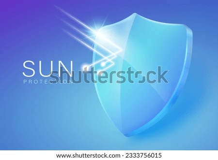 Ultraviolet light shield The screen protects the sun from UV rays. Advertising symbol icon. Sunscreen, skin care, lotion. Realistic vector file Royalty-Free Stock Photo #2333756015