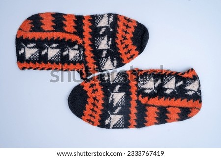 winter knitted socks.
Wool knit booties decorated with Anatolian motifs