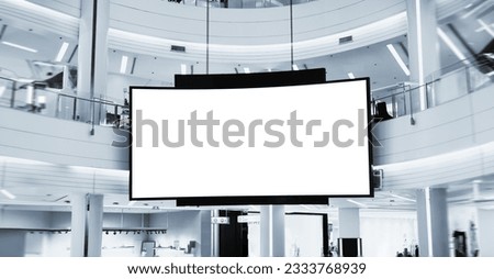 Indoor shopping mall advertising billboard. large video promotion LED screen in public space area