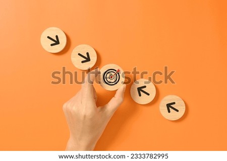 Goal and arrow up icon on wooden blocks, Business growth success process, Business achievement goal and target, Planning and development for corporation