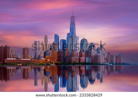 New York City with Manhattan Skyline over Hudson River,New York City, USA	