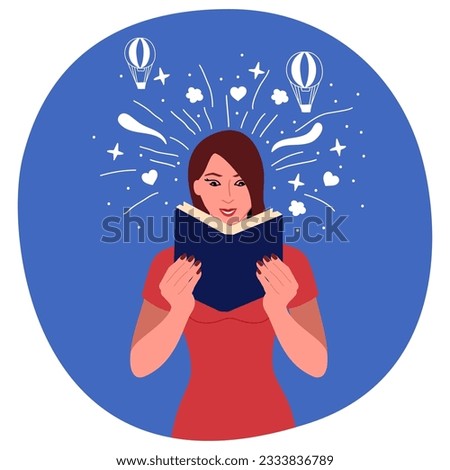 Clip art of a pretty woman reading a book, vector illustration