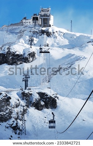 Cervinia mountain resort cable car -Italy-- winter season- vertical orientation