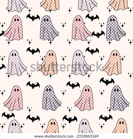 Retro Groovy Halloween Pattern, Seamless Boho Ghost Pattern, Seamless Patterns