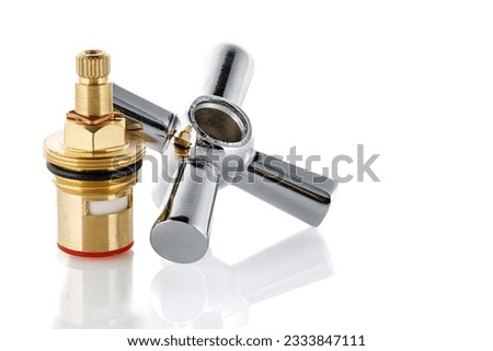 Brass Ceramic Faucet Cartridge . Swivel bronze bush for household plumbing isolated on white.