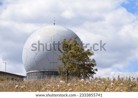 Autumnal view over the radar dome (Radom) on the Wasserkuppe in the Rhoen, Poppenhausen, Germany