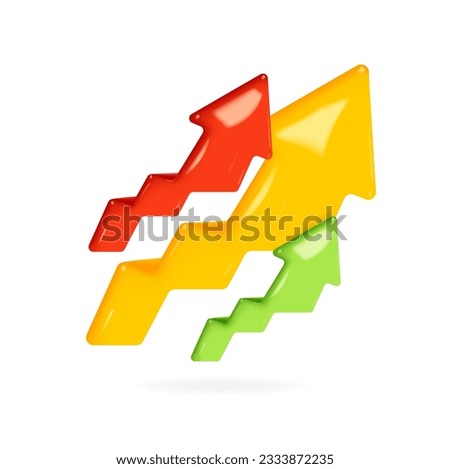A curved arrow pointing upwards. Yellow, red and green. Suitable for use as a design element for business infographics. 3 D. Vector illustration.