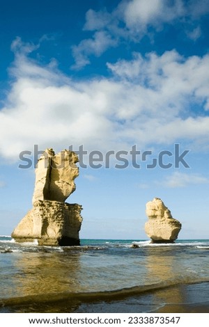 View of Australia-s natural wonder, The Twelve Apostles, as seen from the beach.
