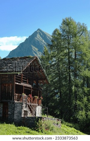 Tipical rural mountain wooden house -Walser-, Italy-Swiss border.