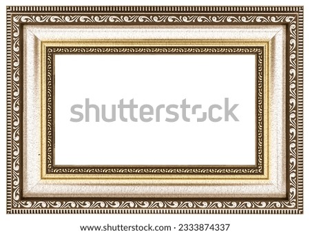 Antique Beige Classic Old Vintage Wooden Rectangle mockup canvas frame isolated on white background. Blank and diverse subject moulding baguette. Design element. use for paint, mirror or photo